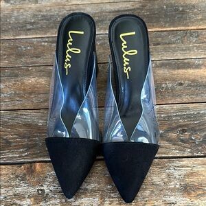 Lulus Black and Clear Pointed Mules